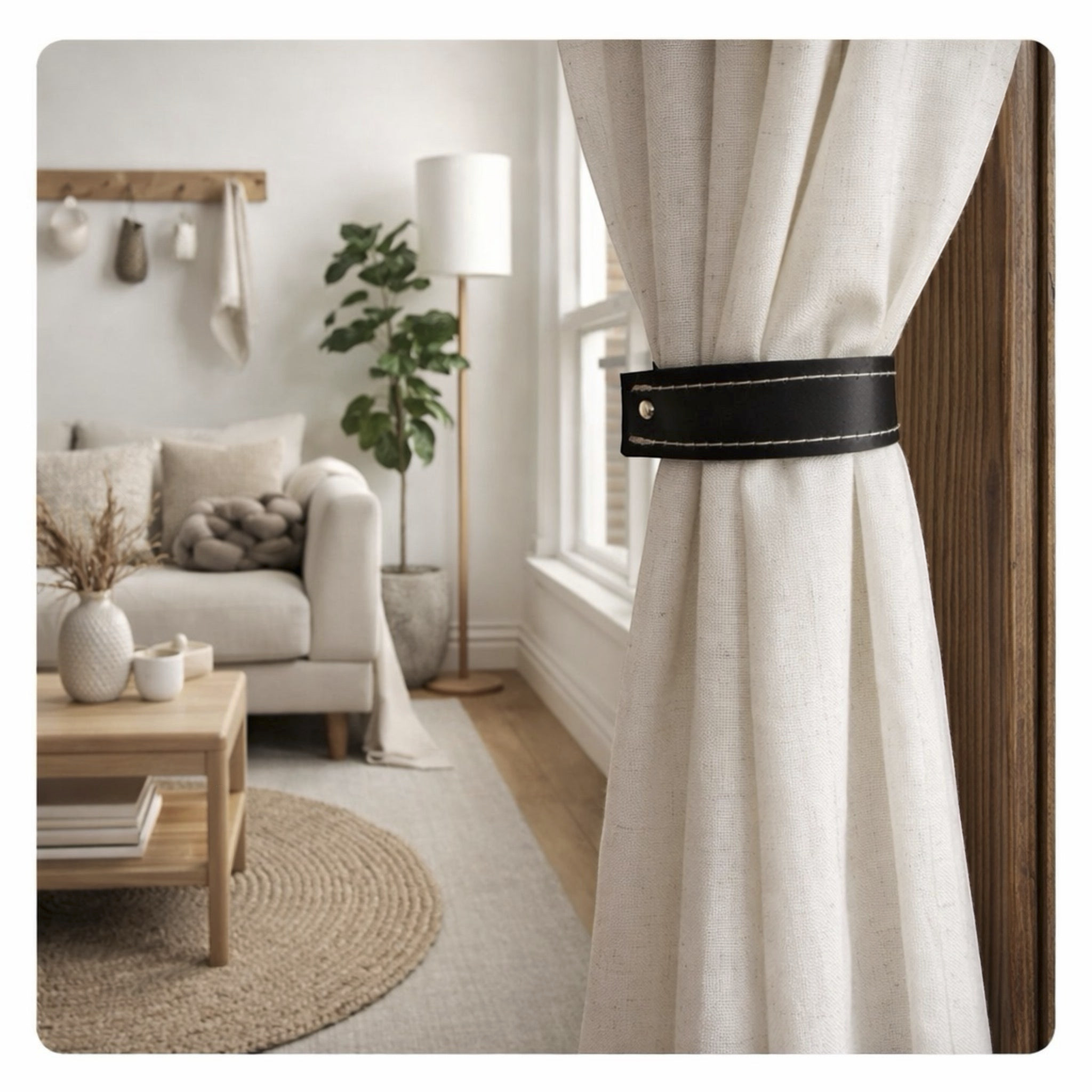 Handmade Genuine Leather Curtain Tiebacks — Artisan Home Décor, Set of 2