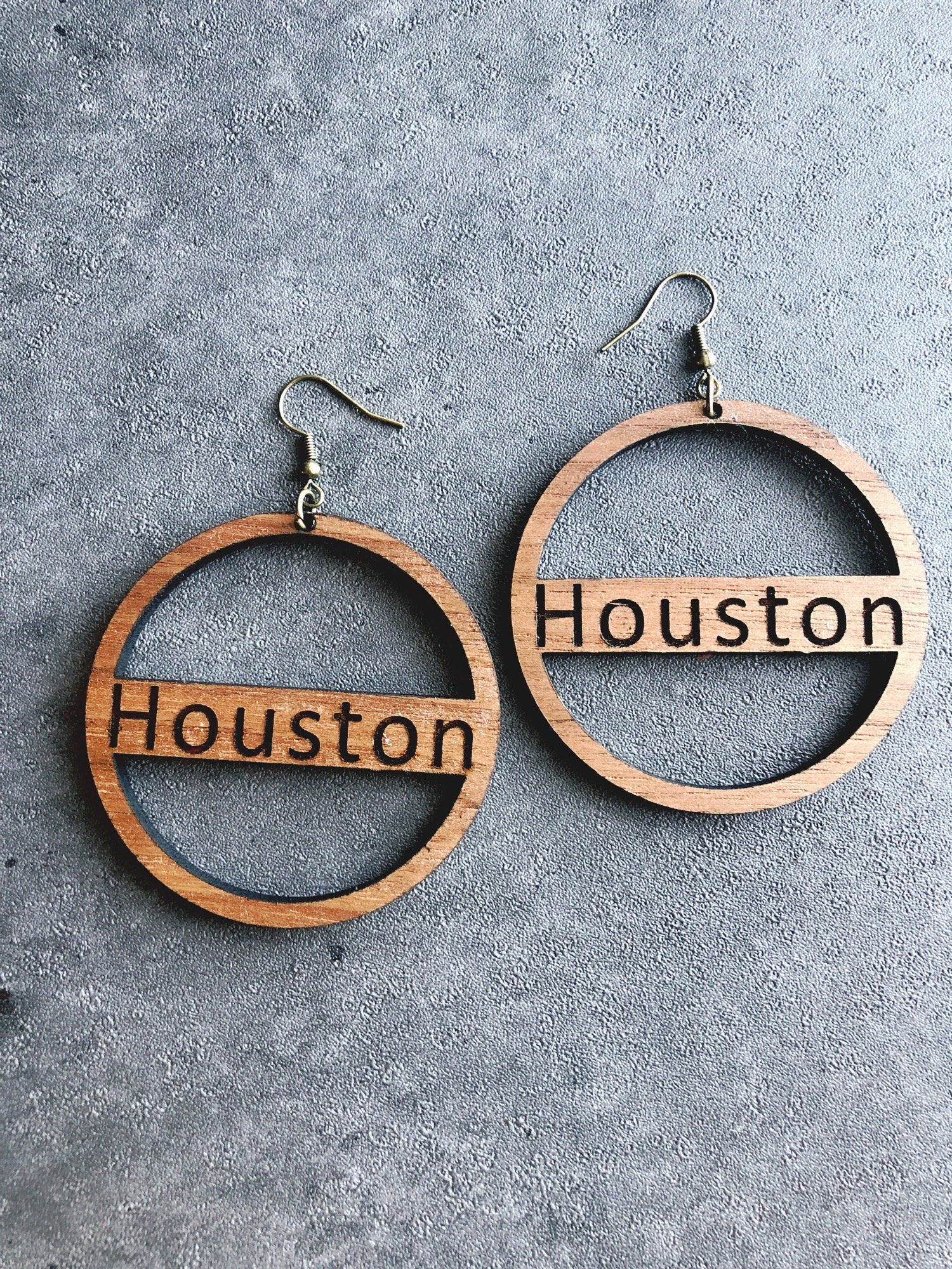 Personalized Wooden Hoop Earrings: Engraved City Name, Vintage Style
