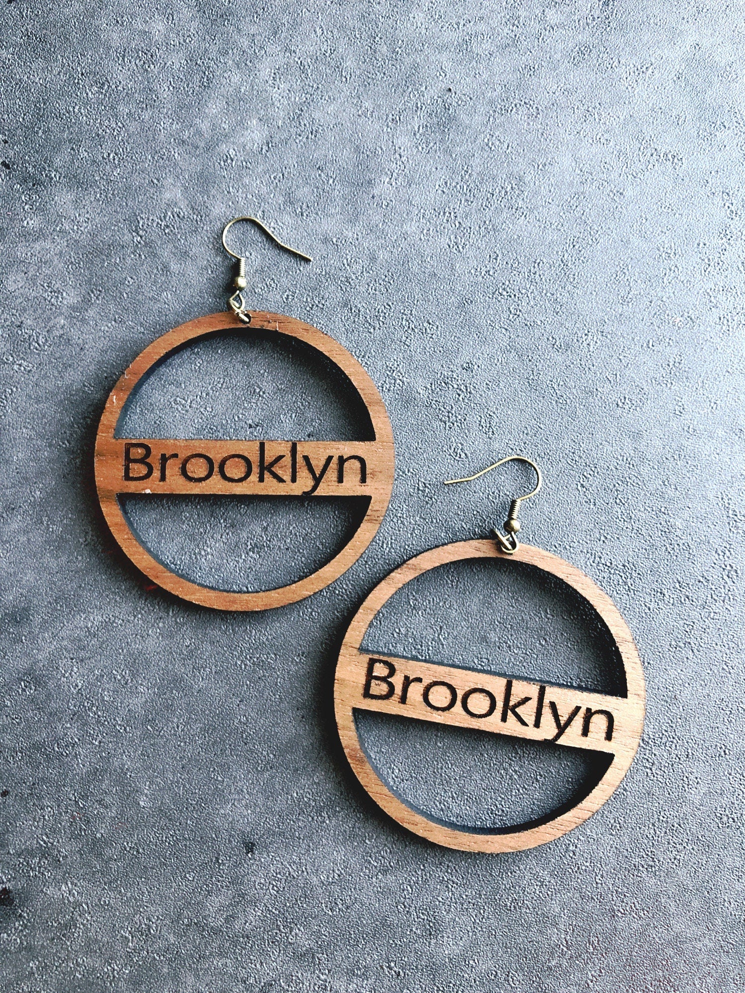 Personalized Wooden Hoop Earrings: Engraved City Name, Vintage Style