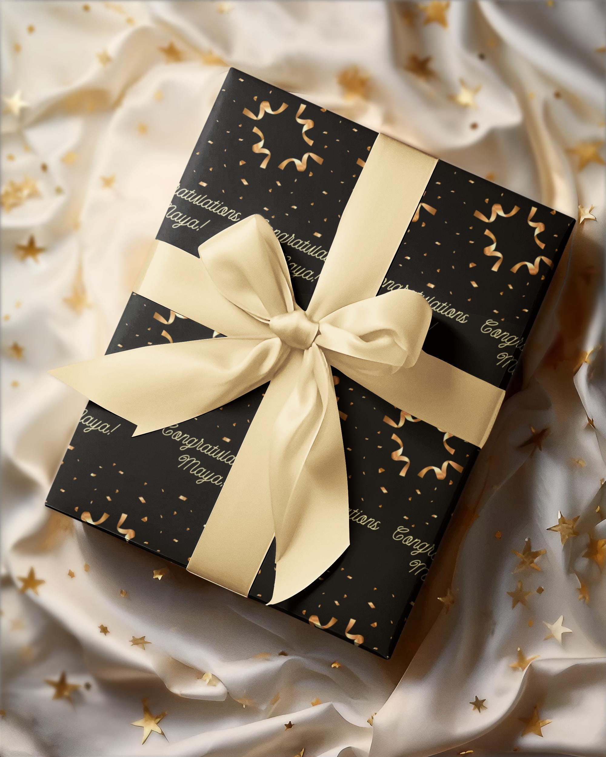 Personalized Black & Gold Gift Wrap — Custom Name Wrapping Paper, 24" x 48"