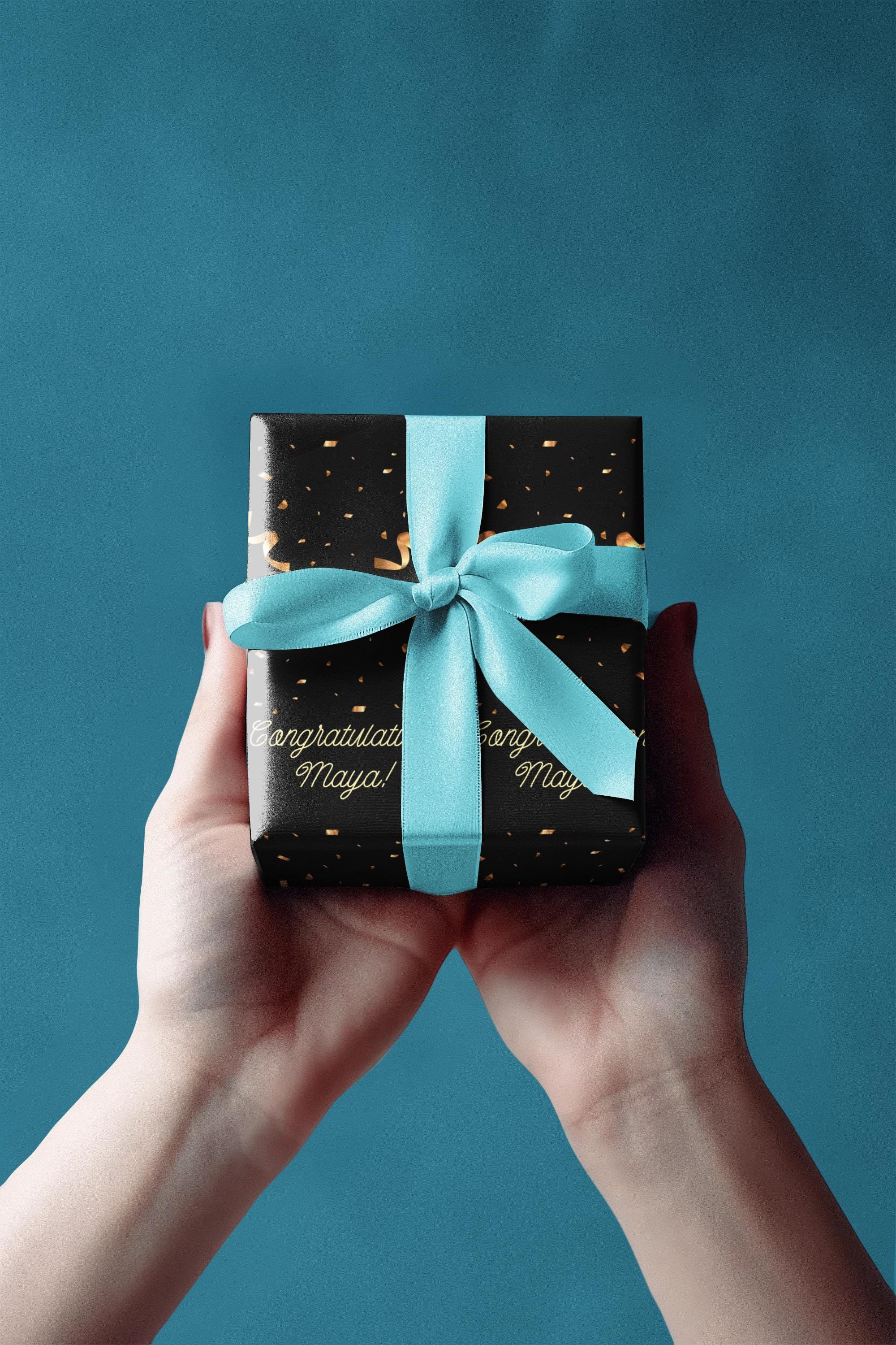 Personalized Black & Gold Gift Wrap — Custom Name Wrapping Paper, 24" x 48"