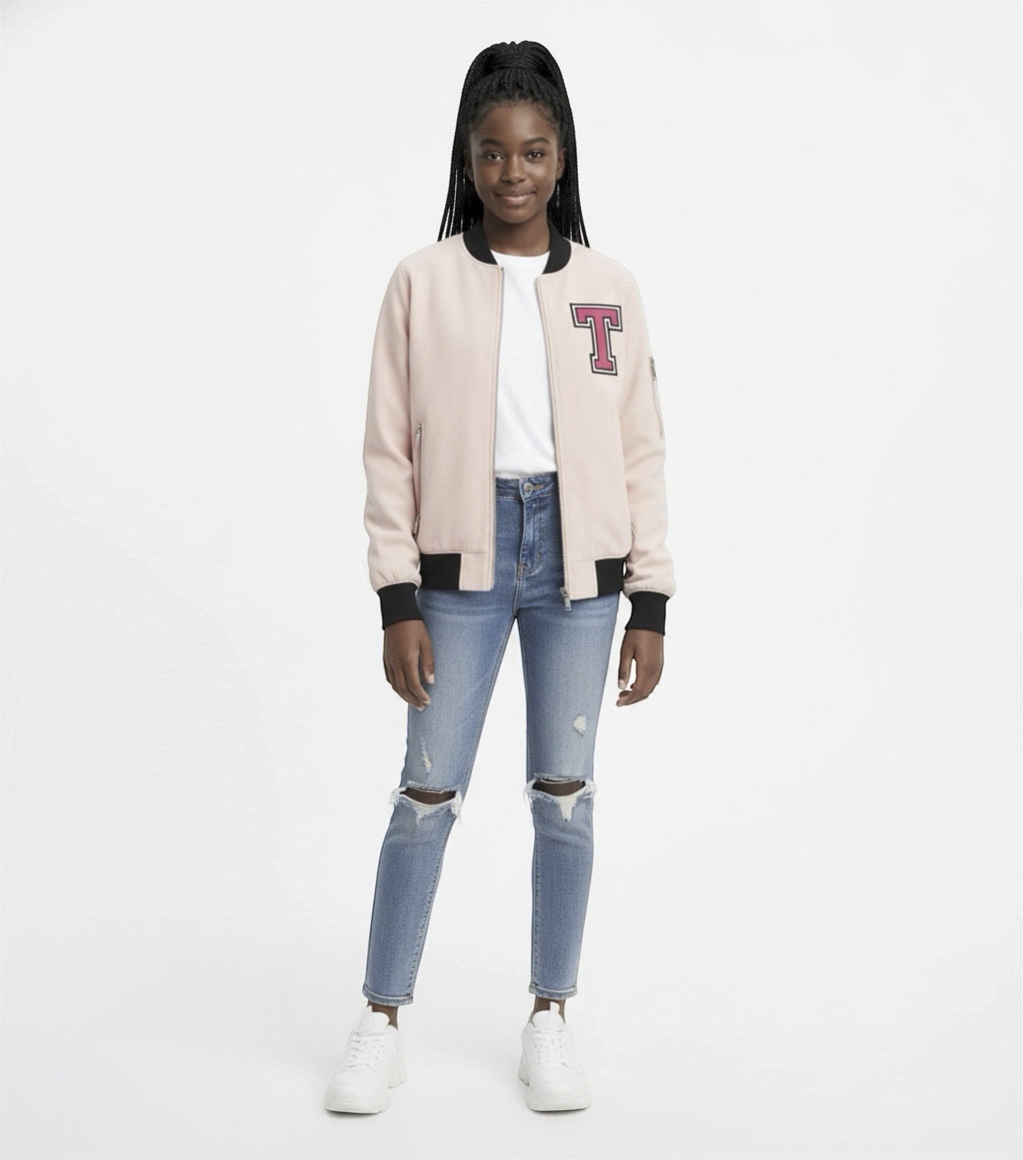 Personalized Women's Zip-Up Varsity Jacket — Custom Embroidered Letterman Bomber