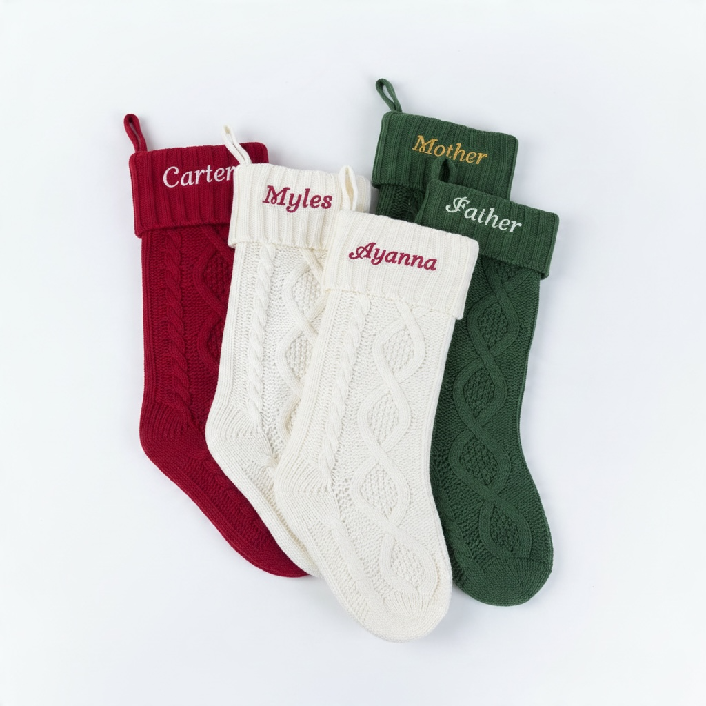 Personalized Embroidered Christmas Stocking — Cable Knit Family Stocking With Name