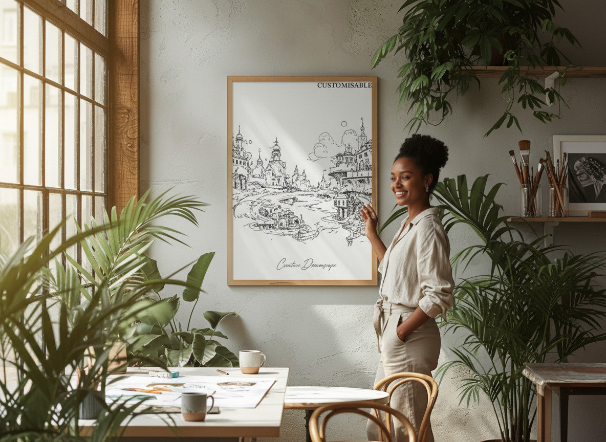 Rejecting Retail Studio custom black and white sketch canvas print of Roman architecture with birds and text "Timeless Beauty".