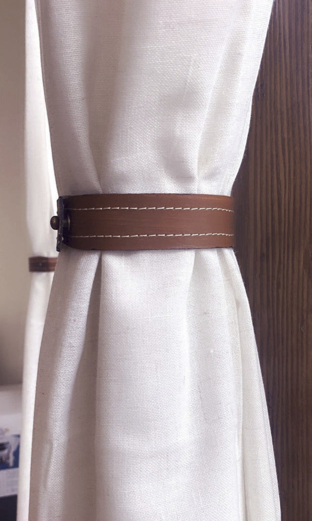 Handmade Genuine Leather Curtain Tiebacks — Artisan Home Décor, Set of 2