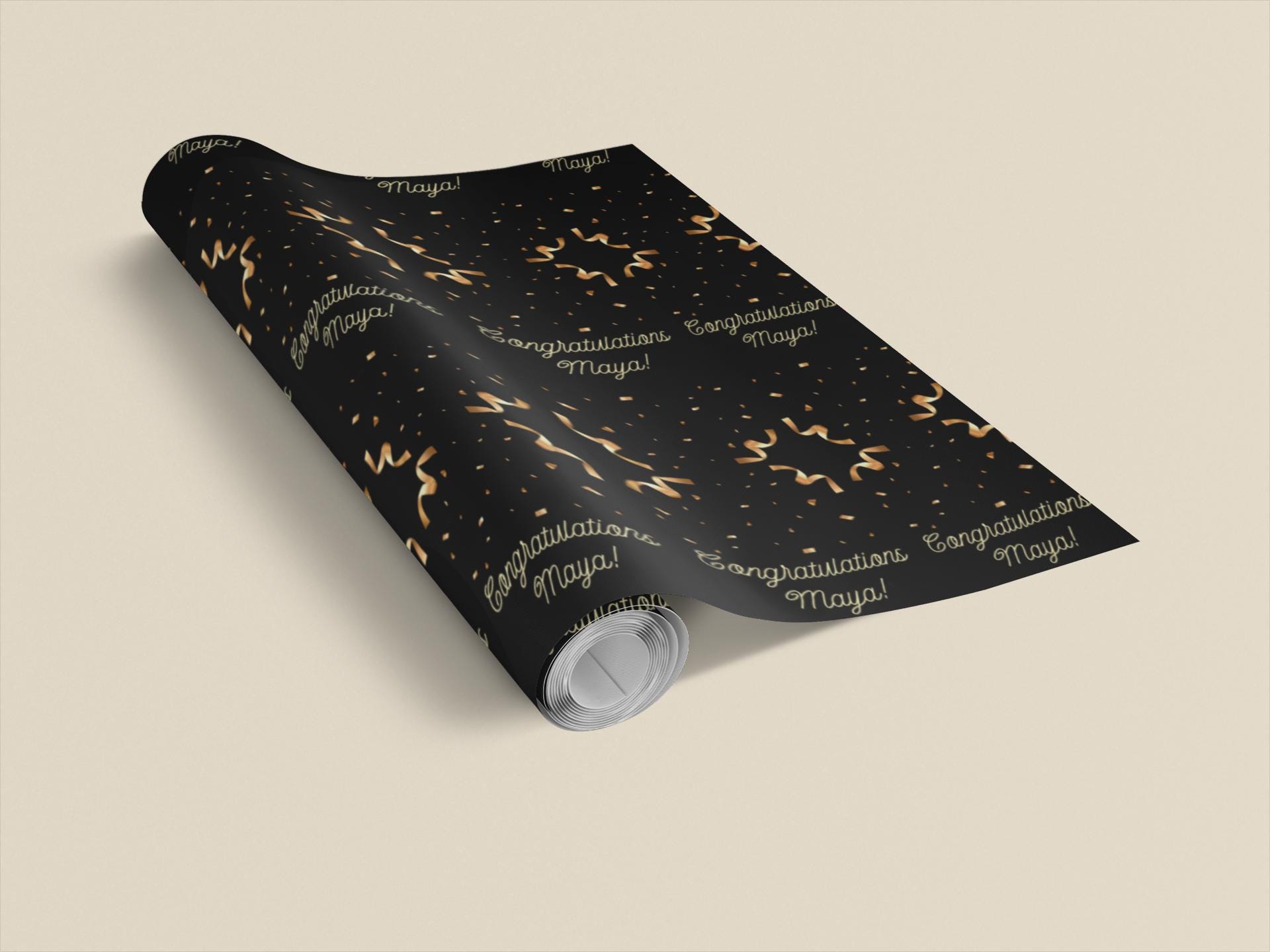 Personalized Black & Gold Gift Wrap — Custom Name Wrapping Paper, 24" x 48"