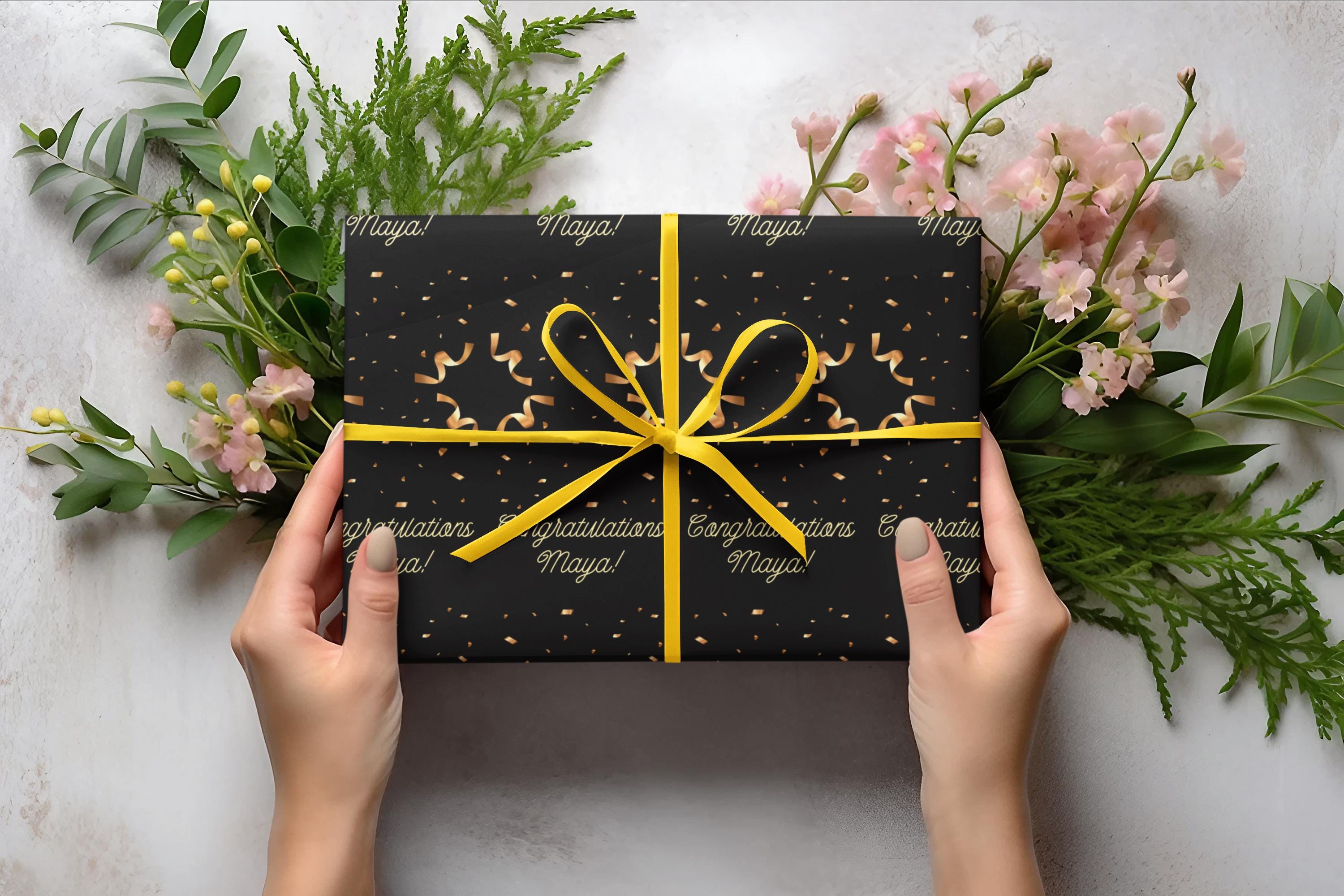 Personalized Black & Gold Gift Wrap — Custom Name Wrapping Paper, 24" x 48"