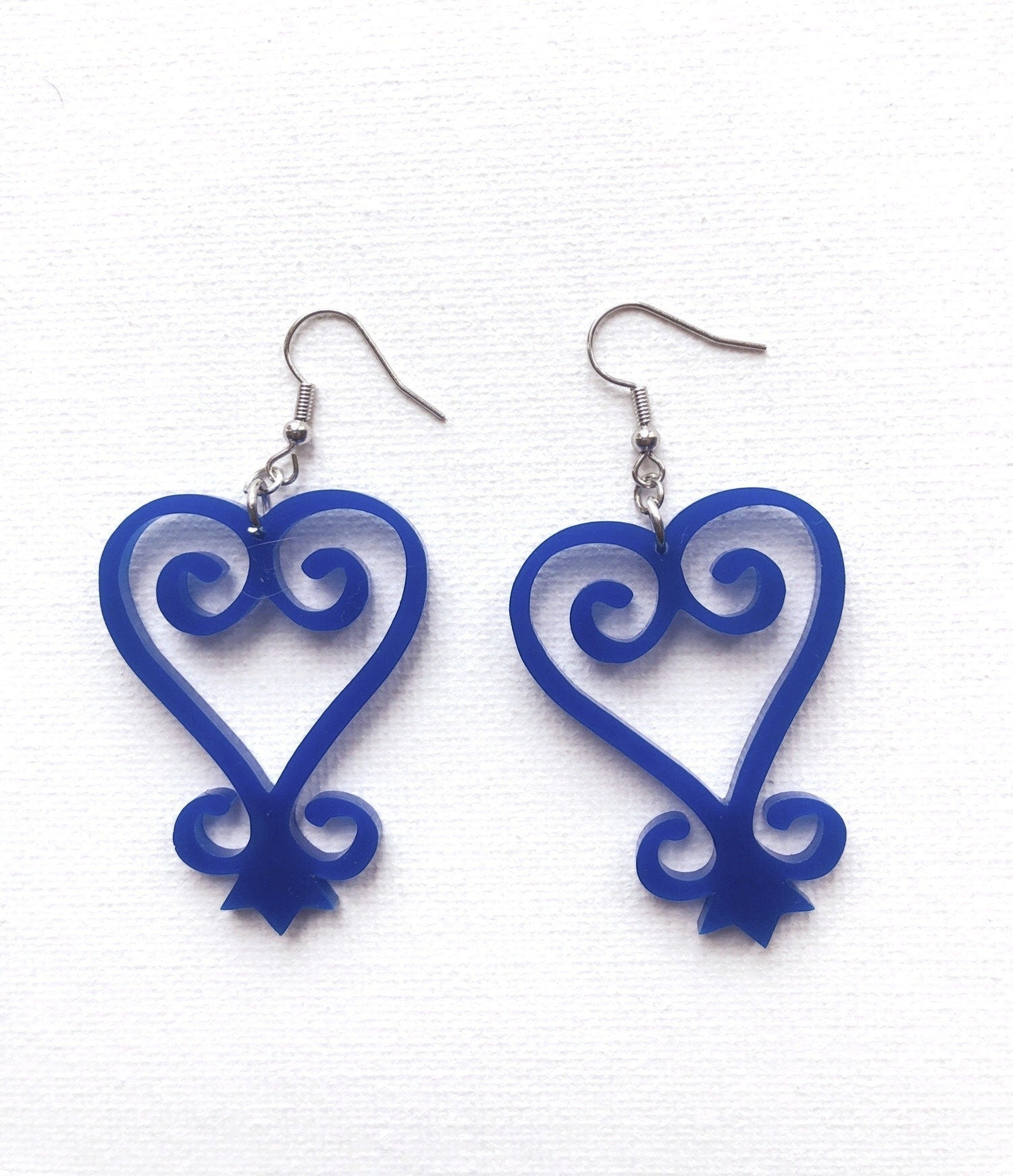 Blue Acrylic Sankofa Earrings — Handmade Afrocentric Statement Jewelry