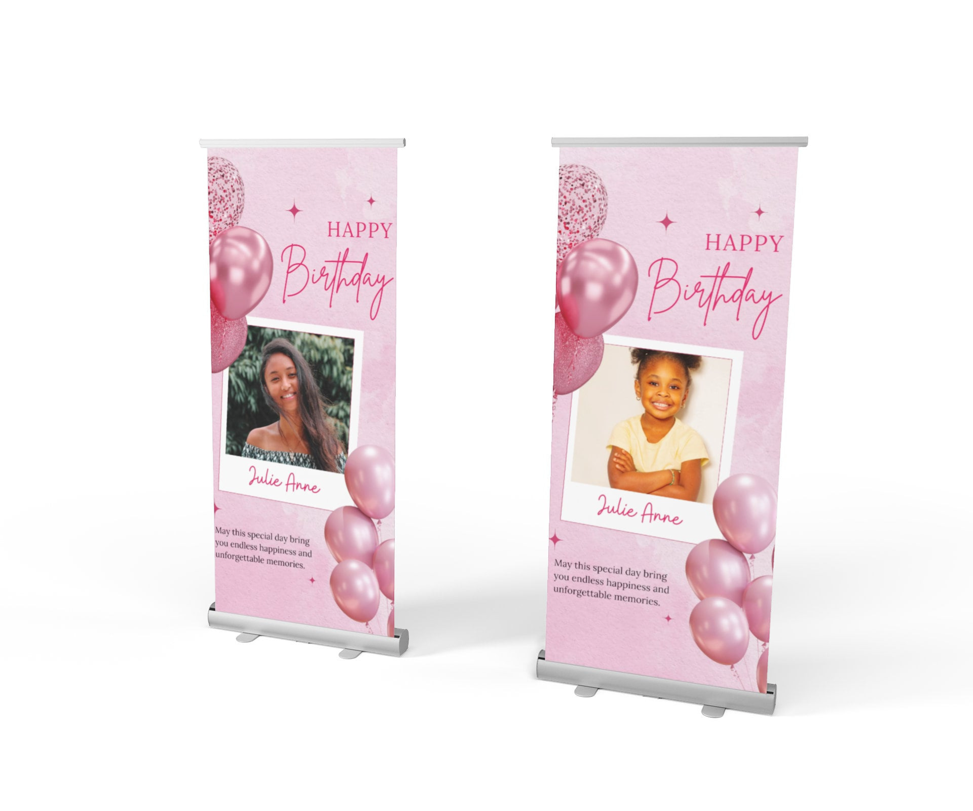Personalized Birthday Banner for Girls — Premium Vinyl Retractable with Stand