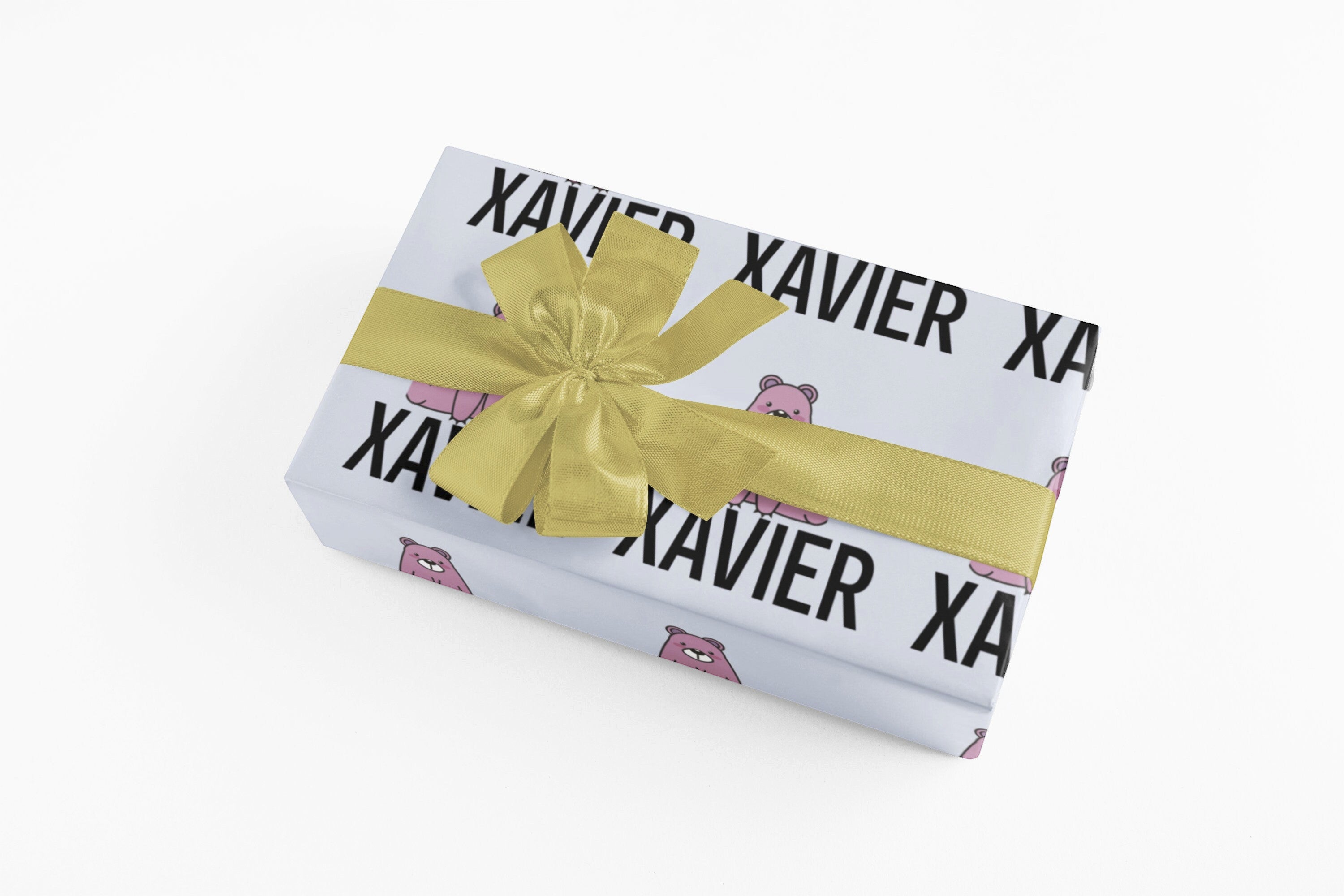 Personalized Bear-Themed Gift Wrap — Custom Name Wrapping Paper, 24" x 48"