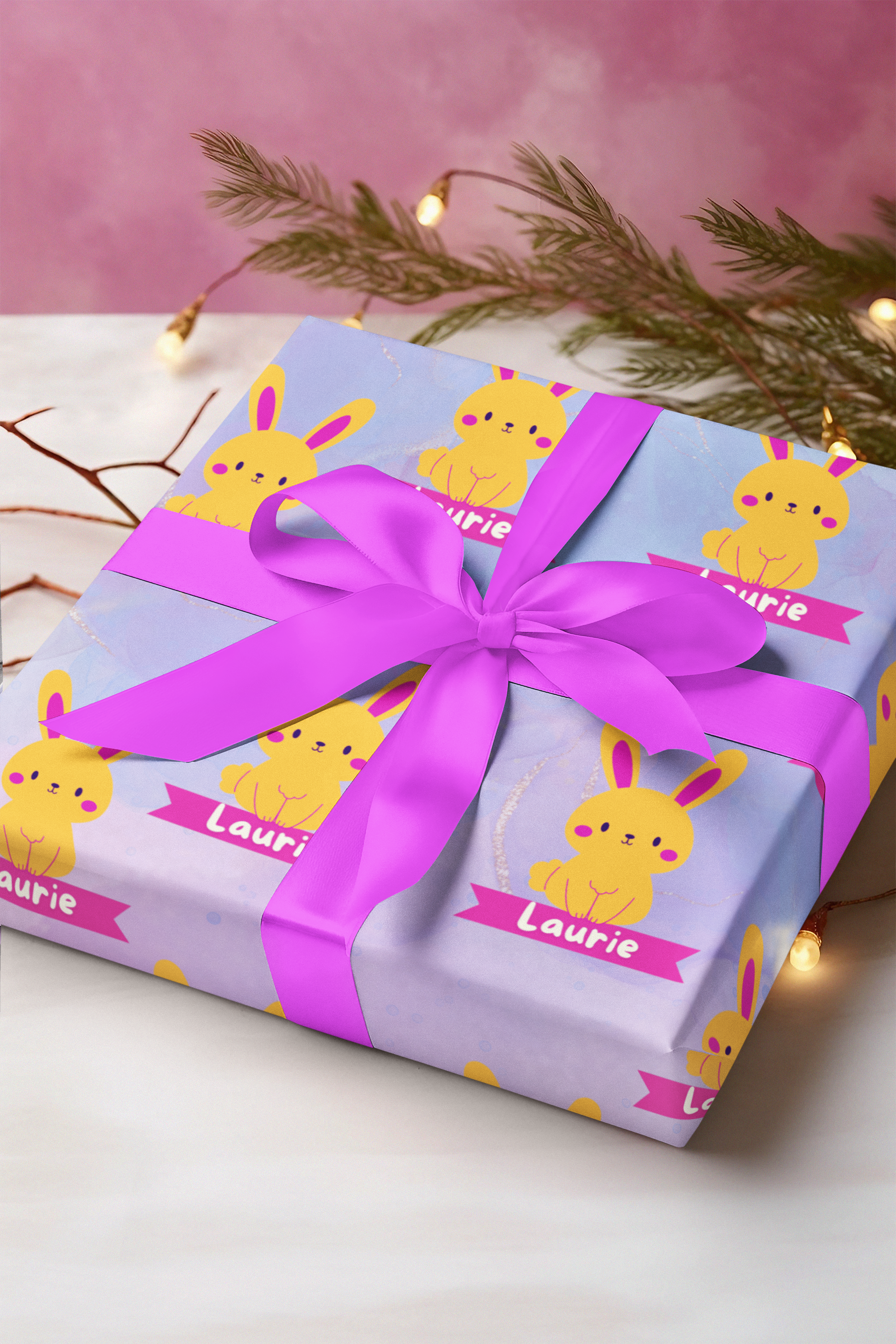 Customizable Bunny Themed Wrapping Paper | Personalized Gift Wrap with Name | 24"x48" Sheets | Perfect for Birthdays, Baby Showers, Holidays
